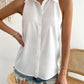 Turndown Collar Sleeveless Buttoned Top