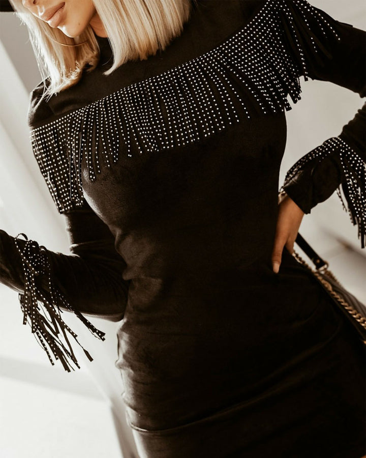 Long Sleeve Tassel Detail Bodycon Dress