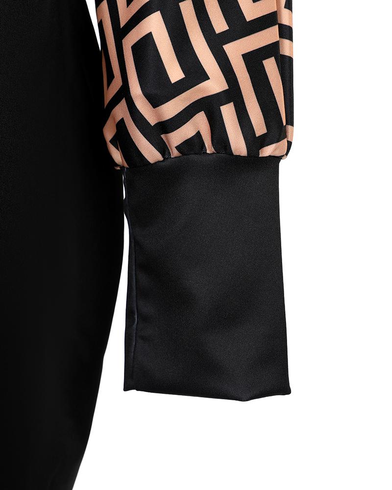 Geo Print Batwing Sleeve Belted Midi Dress