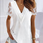 Lace Patch Ruched V Neck Top