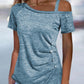 Cold Shoulder Buttoned Ruched T shirt