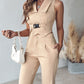 Buckled Tank Top & Pocket Design Cuffed Pants Set