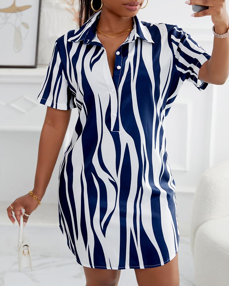 Zebra Stripe Print Button Front Shirt Dress