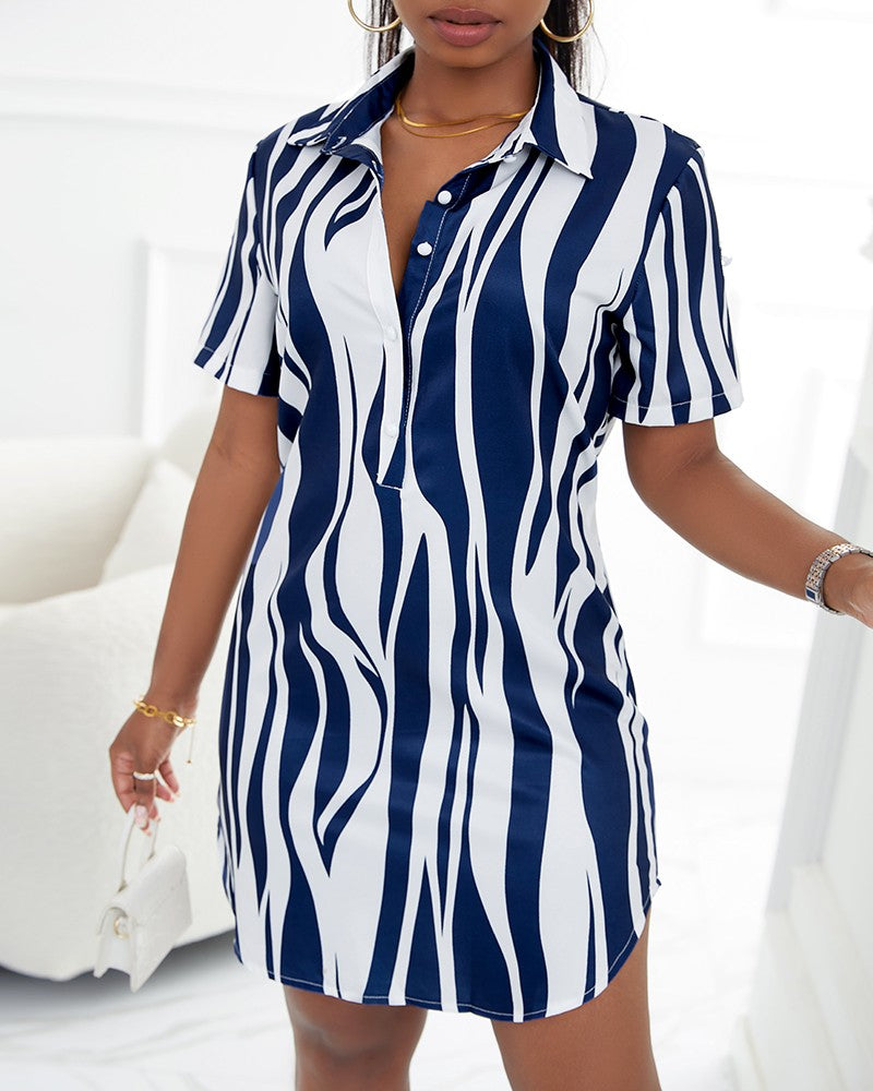 Zebra Stripe Print Button Front Shirt Dress