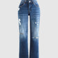 Ripped Low Waist Straight Leg Jeans