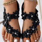 Floral Pattern Toe Ring Slingback Beach Sandals