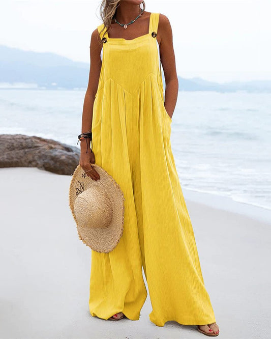 Pastel Pocket Design Wide Leg Suspender Jumpsuit