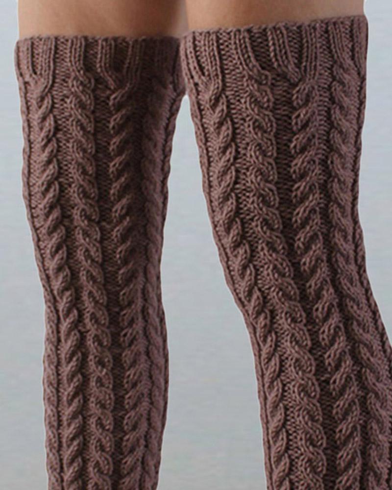 1Pair Thigh High Cable Knit Leg Warmers Long Boot Socks