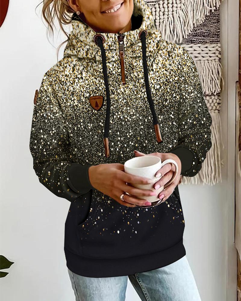 Print Long Sleeve Casual Drawstring Hoodie