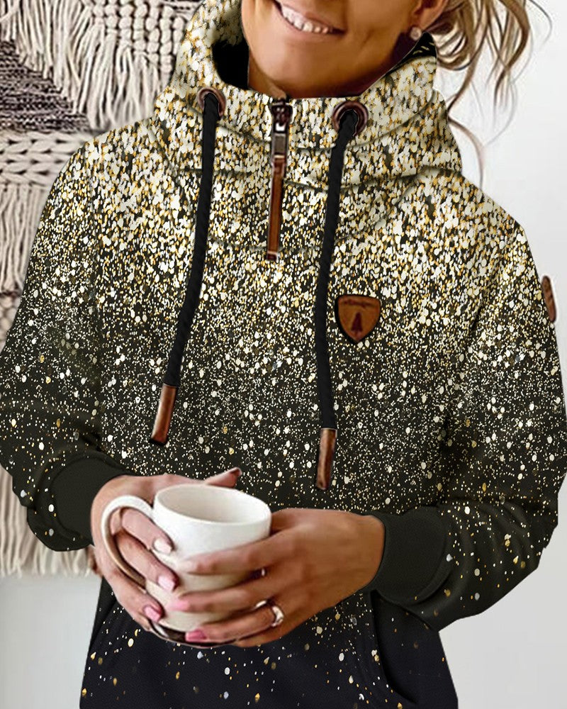 Print Long Sleeve Casual Drawstring Hoodie