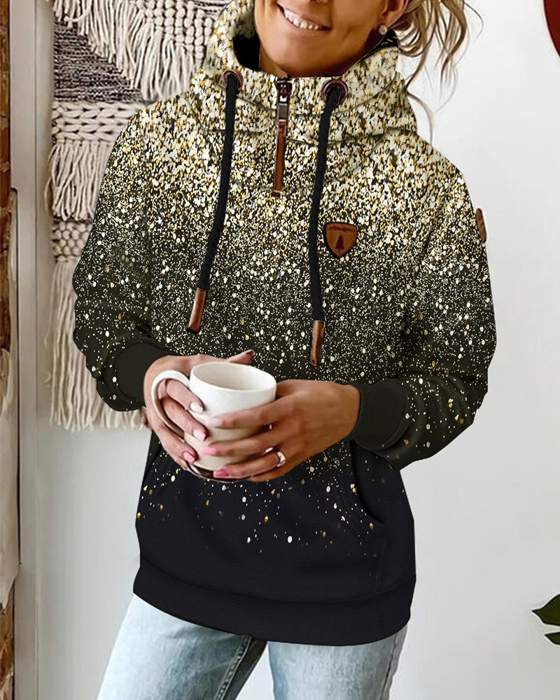 Print Long Sleeve Casual Drawstring Hoodie