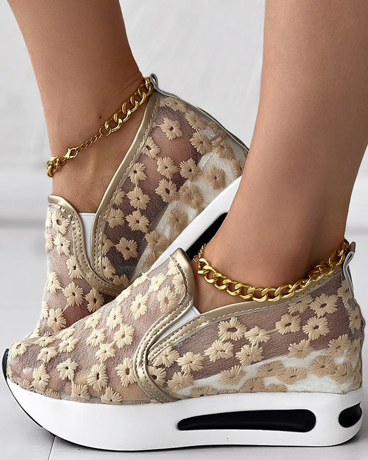 Floral Embroidery Slip on Muffin Sneakers