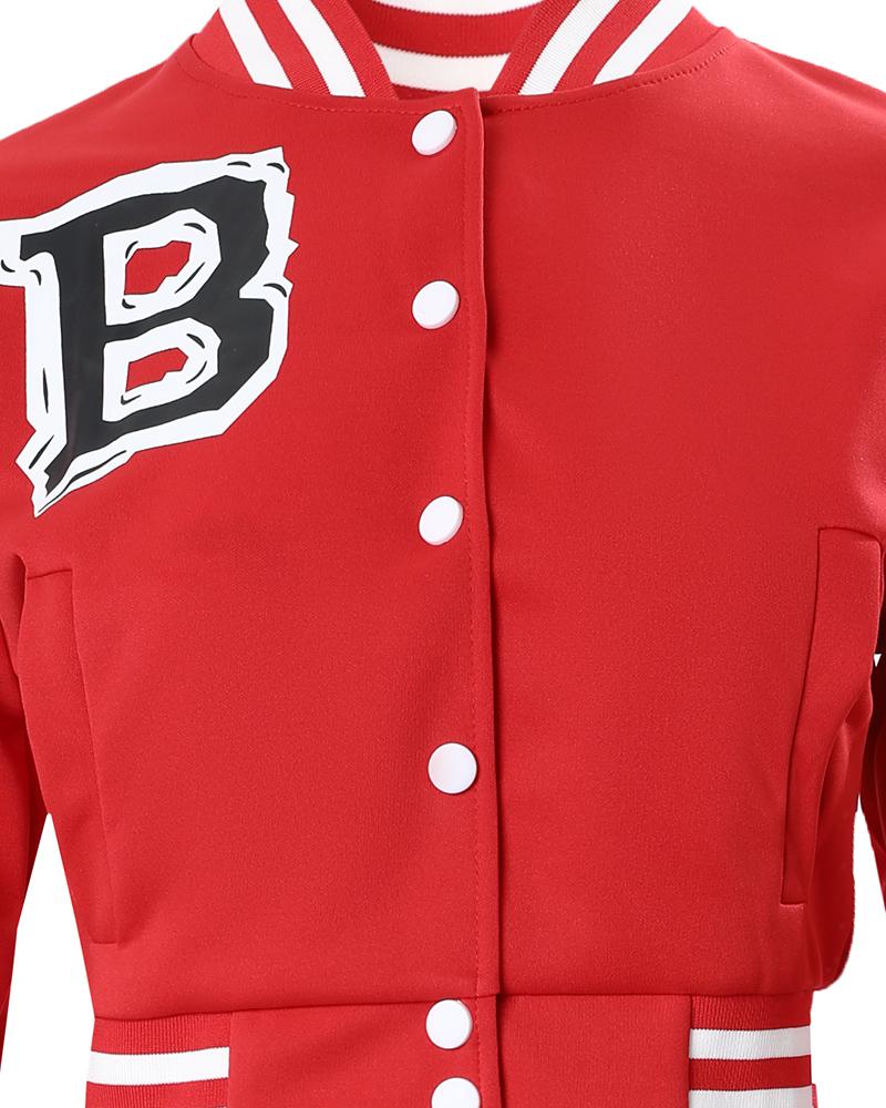 Letter Pattern Striped Baseball Jacket & High Waist Pants Set