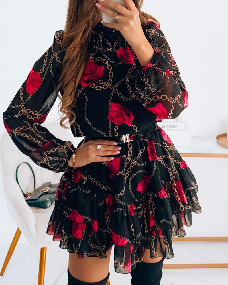 Rose Chain Print Layered Dress