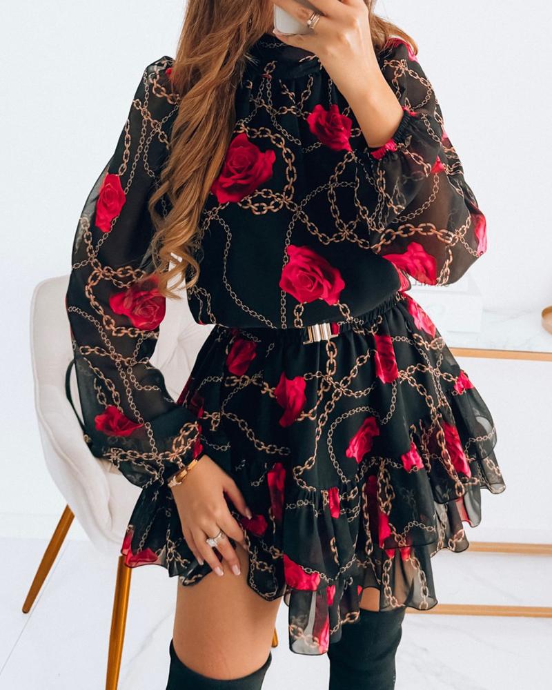 Rose Chain Print Layered Dress