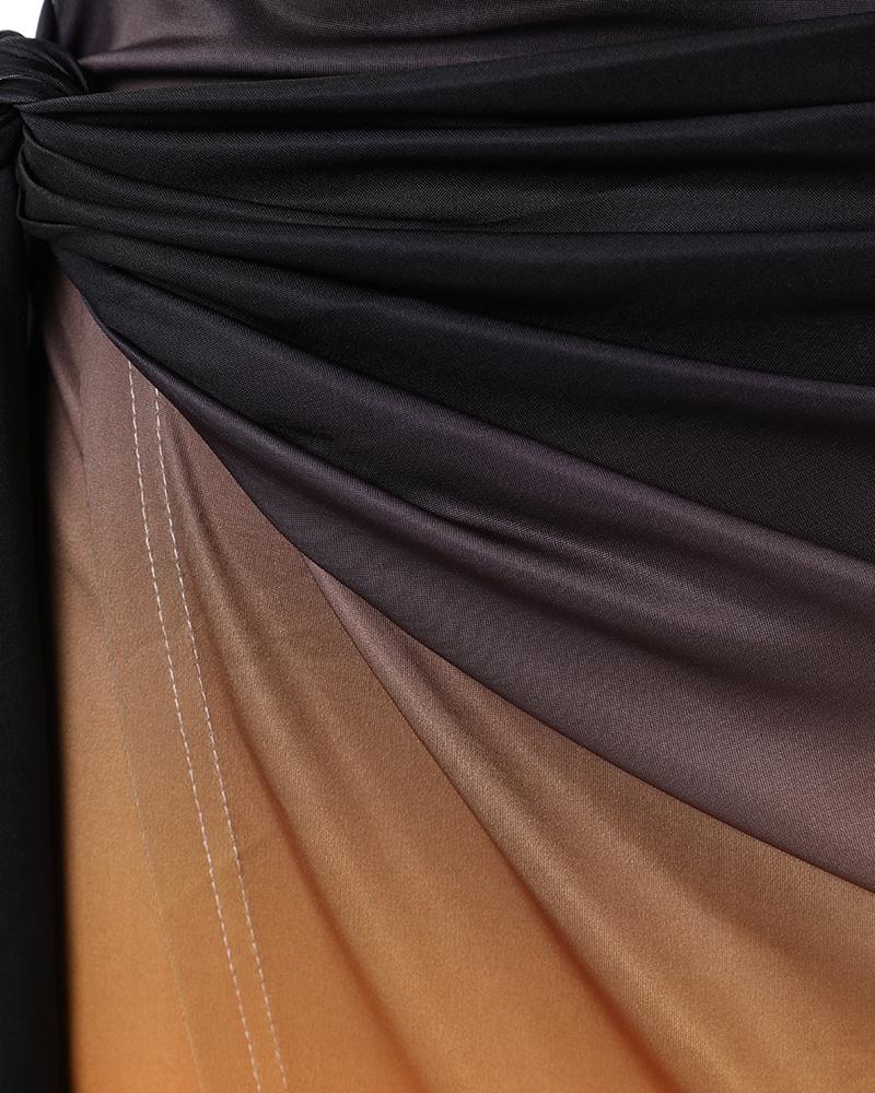 Ombre Ruched Skew Neck Slit Party Dress