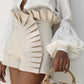 Ruffle Hem Ruched High Waist Shorts