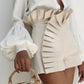 Ruffle Hem Ruched High Waist Shorts