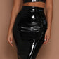 PU Leather High Waist Zipper Decor Skirt