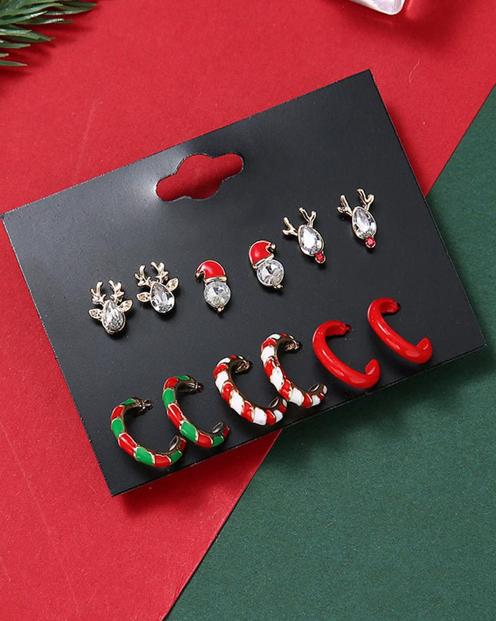 6Pairs Christmas Elk Shaped Earrings Set