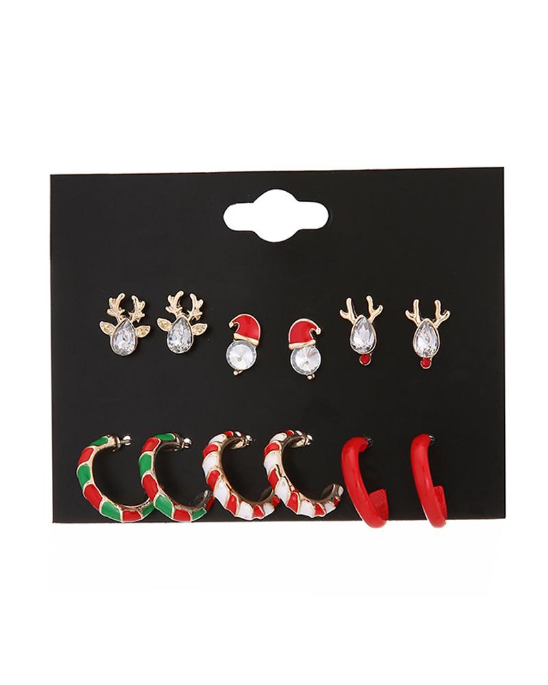 6Pairs Christmas Elk Shaped Earrings Set