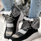 Colorblock Geometric Lace up Fuzzy Lined Ankle Boots
