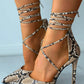 Pointed Toe Snakeskin Print Strappy Stiletto Heels