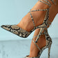 Pointed Toe Snakeskin Print Strappy Stiletto Heels