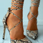 Pointed Toe Snakeskin Print Strappy Stiletto Heels