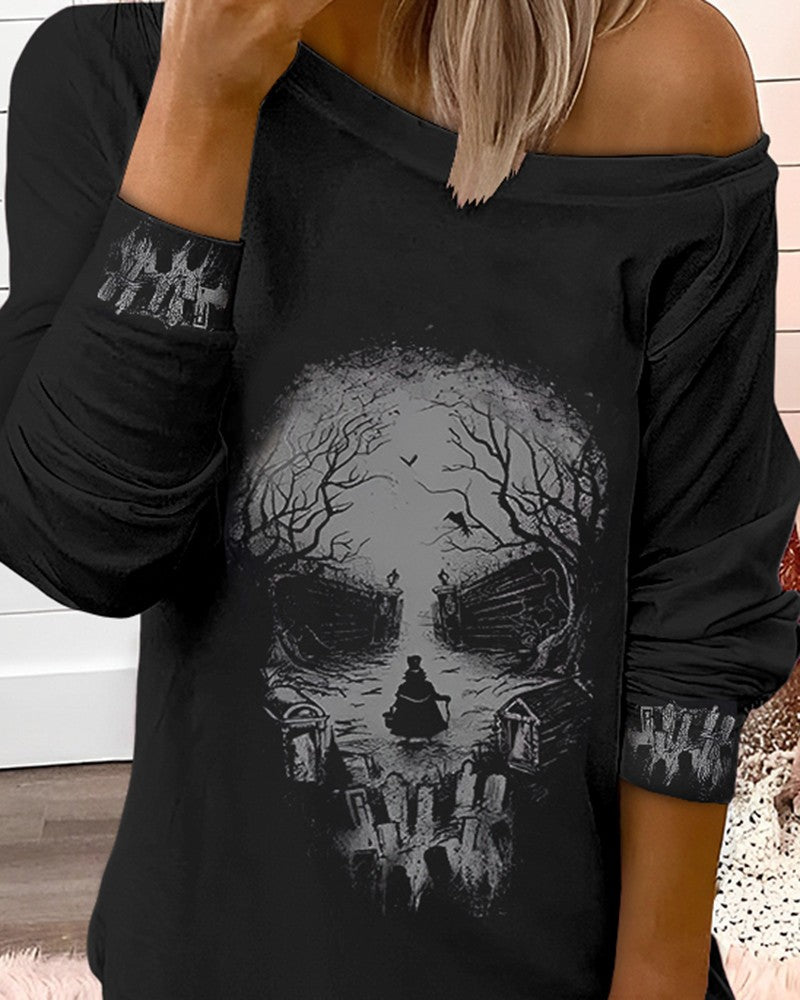 Halloween Skull Novelty Graphic Print Sweatshirt Dress