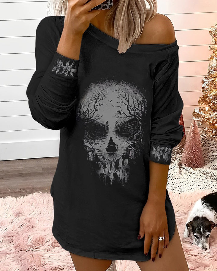 Halloween Skull Novelty Graphic Print Sweatshirt Dress