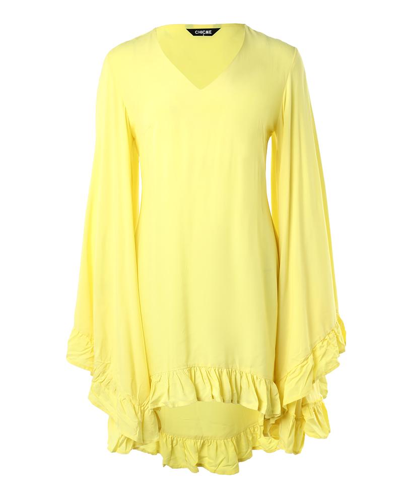 Ruffle Hem Bell Sleeve Casual Dress