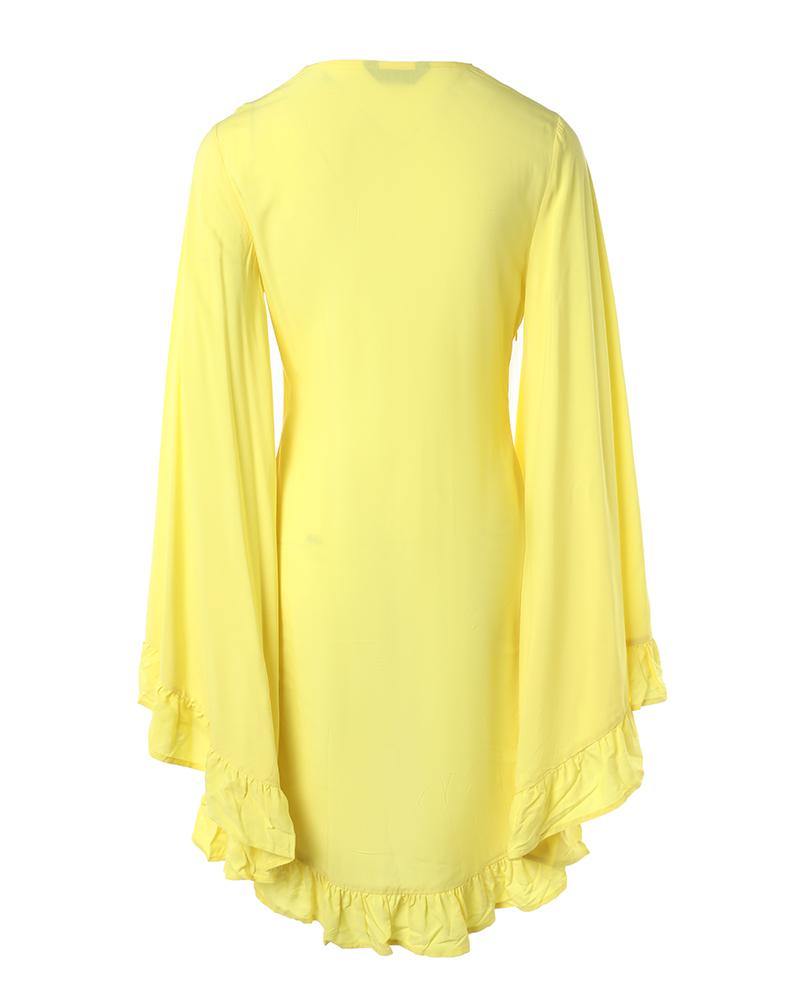 Ruffle Hem Bell Sleeve Casual Dress