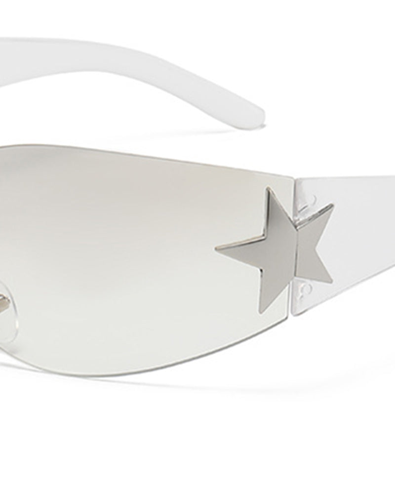 1Pair Trendy Shield Wrap Around Sunglasses Fashion Rimless Eyewear