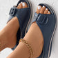 Buckled Hollow Out Wedge Slippers