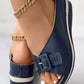 Buckled Hollow Out Wedge Slippers