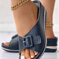 Buckled Hollow Out Wedge Slippers