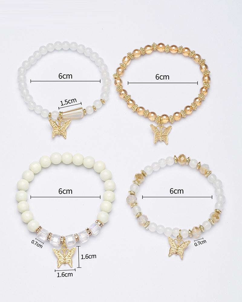 1pc Crystal Stone Beaded Butterfly Multi Layer Bracelet