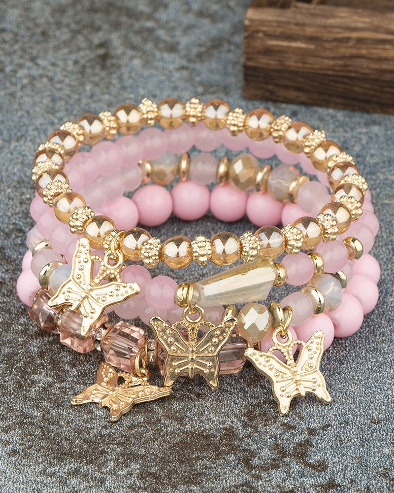 1pc Crystal Stone Beaded Butterfly Multi Layer Bracelet