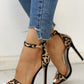 Suede Leopard Peep Toe Ankle buckled Thin Heels