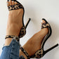 Suede Leopard Peep Toe Ankle buckled Thin Heels