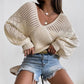 Bishop Sleeve V Neck Open Knit Sweater