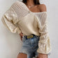 Bishop Sleeve V Neck Open Knit Sweater