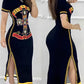 Halloween Skull Letter Cross Graphic Print Striped Slit Casual Dress