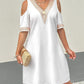 Contrast Lace Cold Shoulder Casual Dress