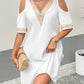 Contrast Lace Cold Shoulder Casual Dress