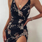 Contrast Sequin V Neck Split Thigh Cami Dress