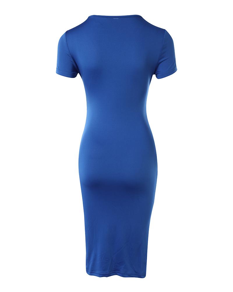 Ruffle Hem Short Sleeve Bodycon Dress