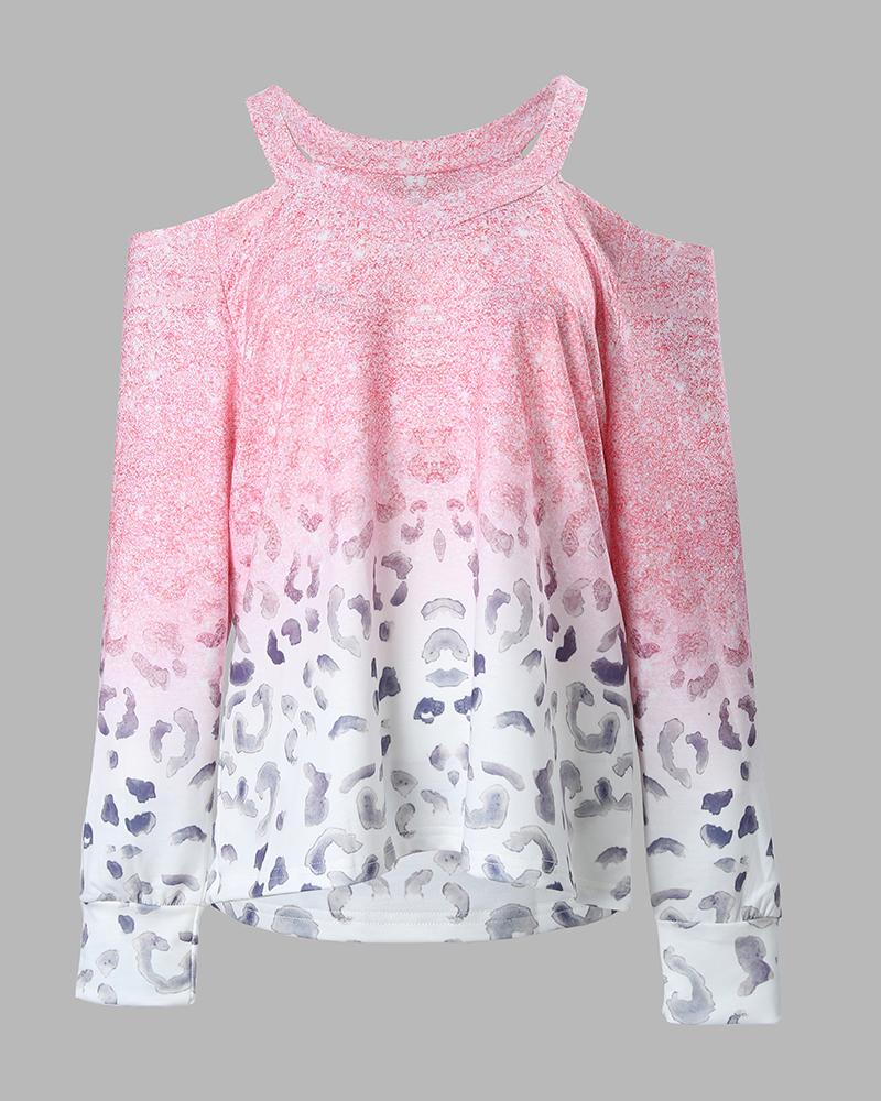 Valentine's Day Leopard Print Cold Shoulder Top