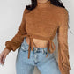 Long Sleeve Drawstring Ruched Velvet Crop Top